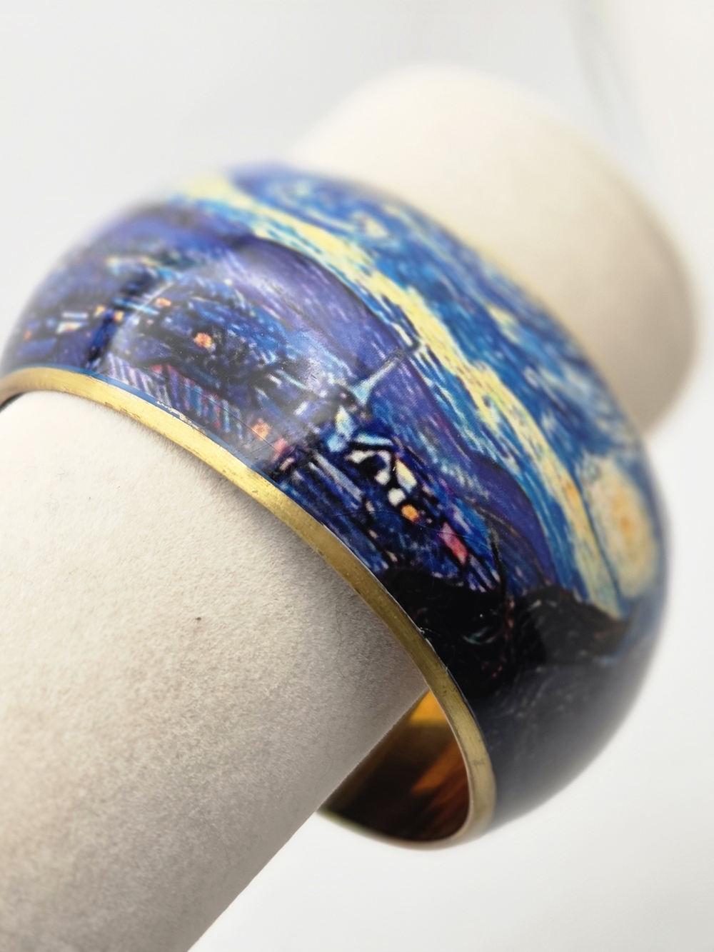 Vintage Van Gogh The Starry Night Resin Dome Bangle Bracelet Statement Art Jewel